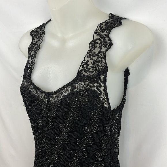 Free People Foiled Again Black Metallic Treaded Lace Bodycon Dress Black Size M - Picture 8 of 12